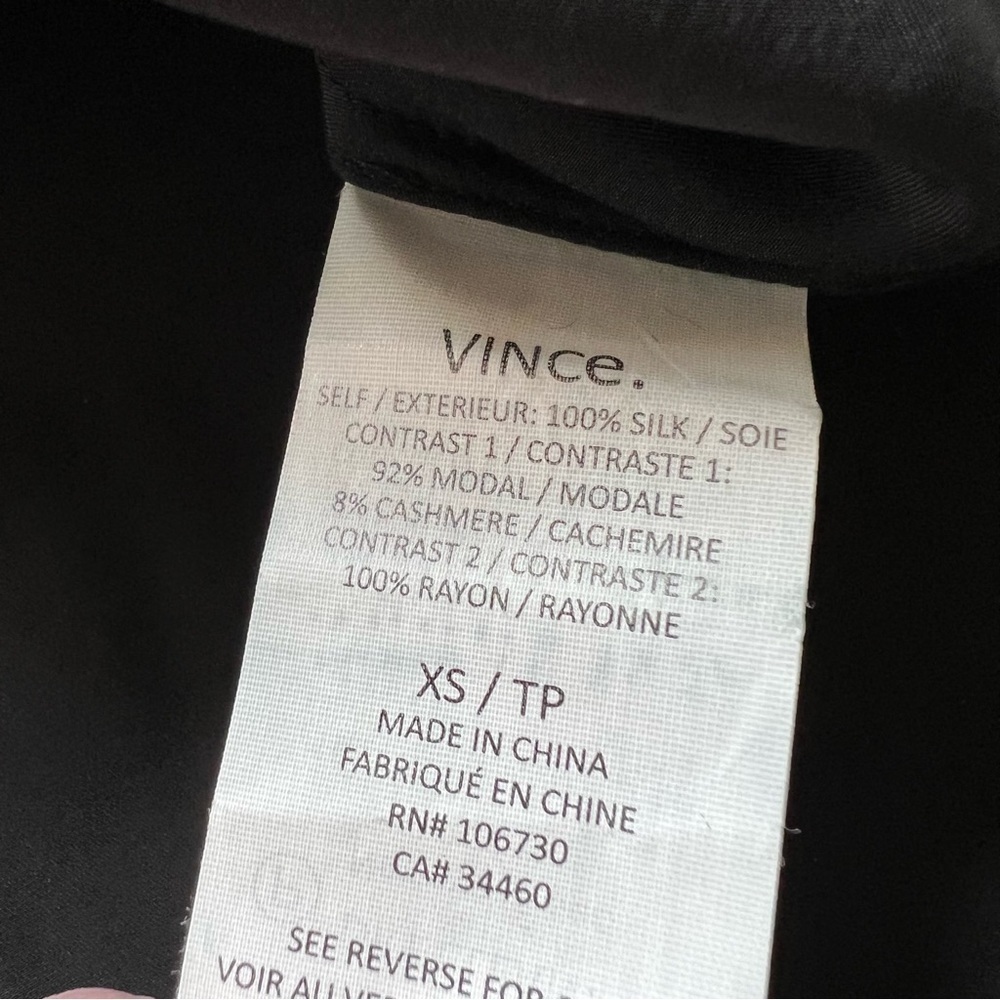 Vince 100% silk matteshine mixed media top tee blouse black 643 - Picture 10 of 12